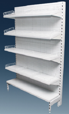 Metal and Pegboard Gondola Shelving